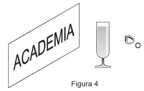 Folha ACADEMIA vista através da taça de água, na mesma configuração da figura 2