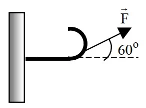 Gancho fixado na parede submetido a força F de 80 N formando 60° com a horizontal