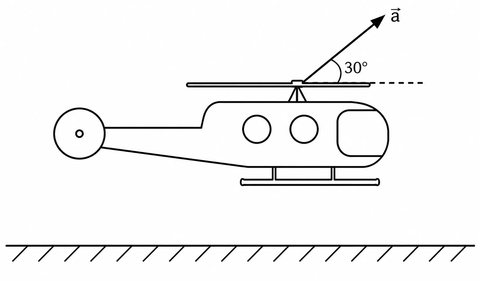 Helicóptero decolando com aceleração inclinada