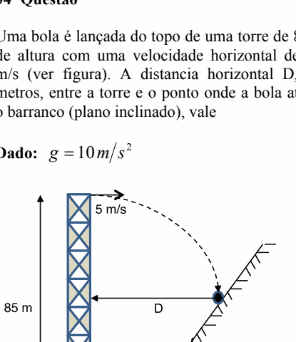 Lançamento horizontal de uma torre de 85 metros em direção a um barranco inclinado