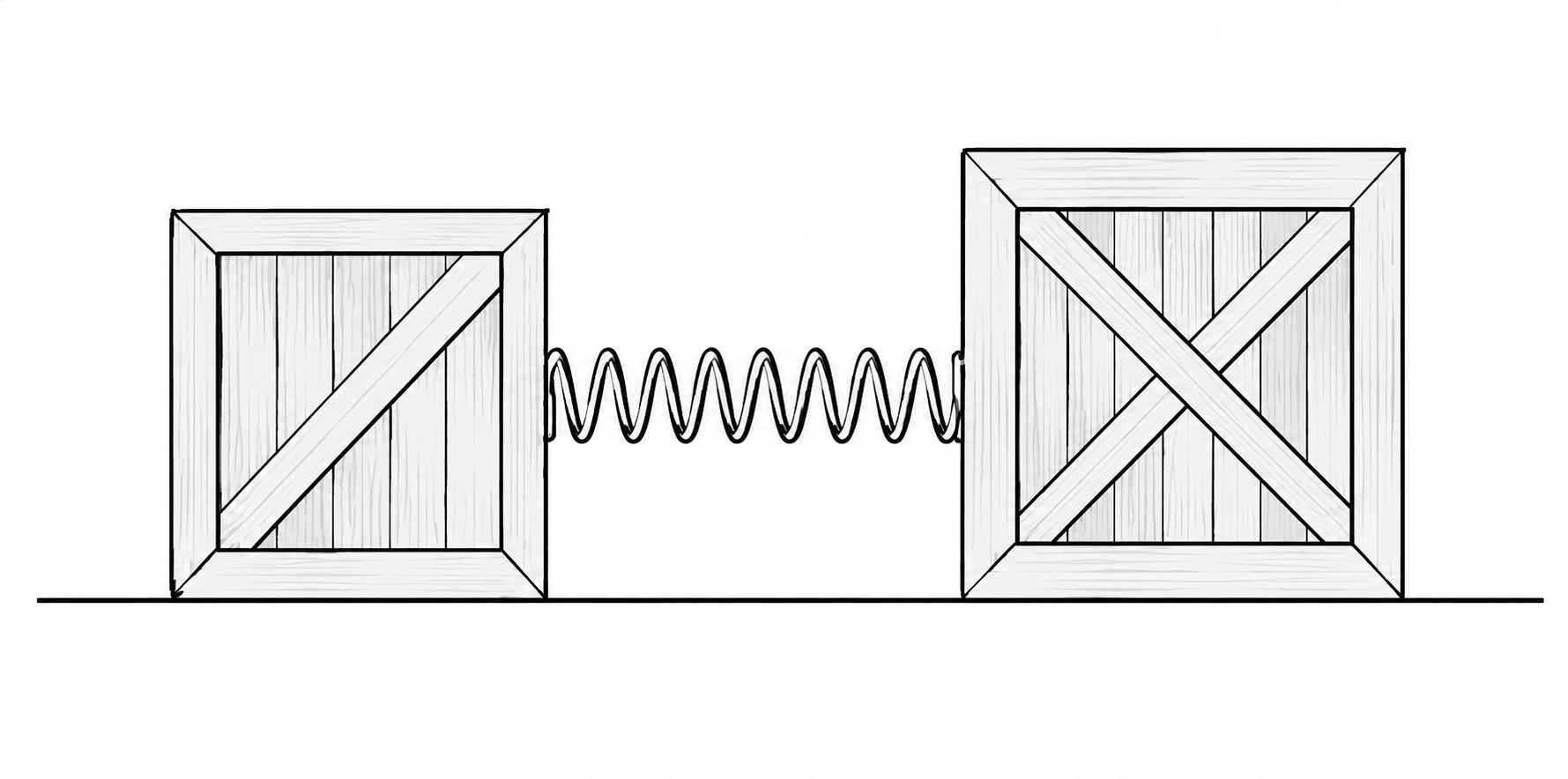 Mola comprimida entre duas caixas sobre piso horizontal