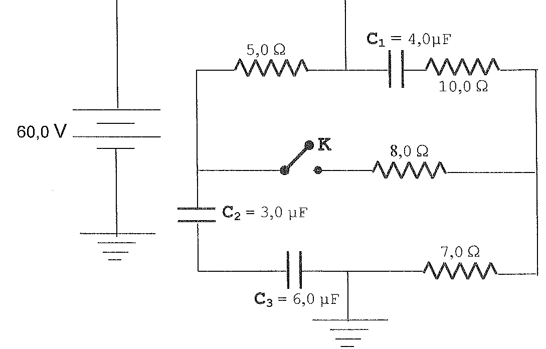 Figura 1: eletricidade — circuitos — capacitores e chave, prova Escola Naval 2010, questão 35