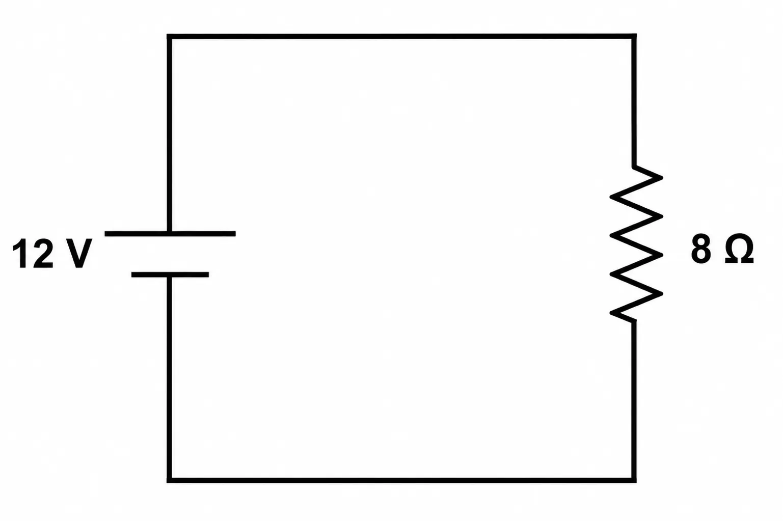 Circuito com bateria de 12V ligada a um resistor de 8Ω