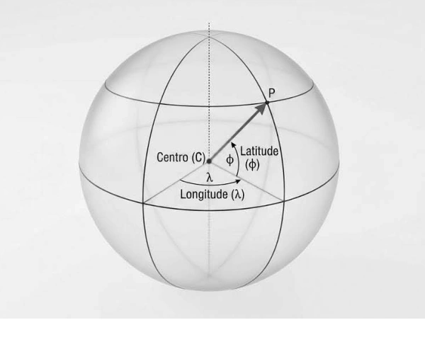Globo terrestre com latitude, longitude e meridiano de referência