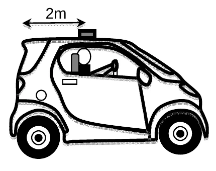 Carro com um pequeno pacote sobre o teto; o teto mede 2 m