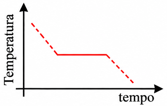 Gráfico C: Temperatura diminui, permanece constante e volta a diminuir.