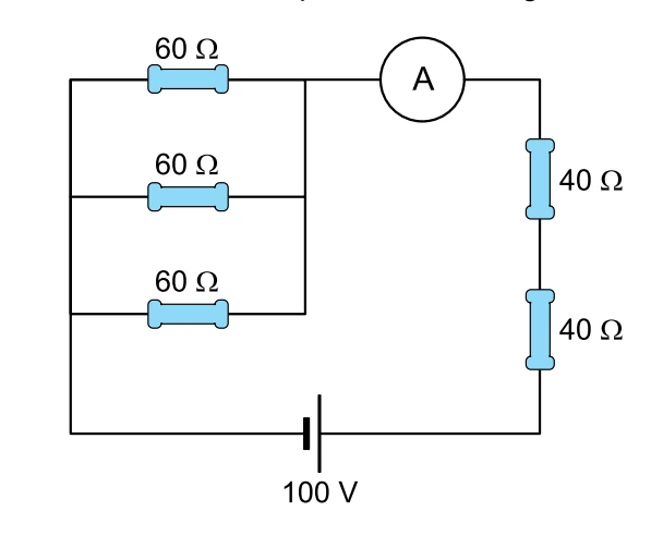 Circuito com resistores de 60 e 40 ohms e gerador de 100 volts
