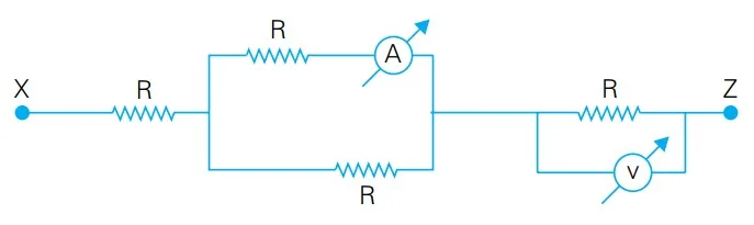 Circuito com resistores, amperímetro e voltímetro