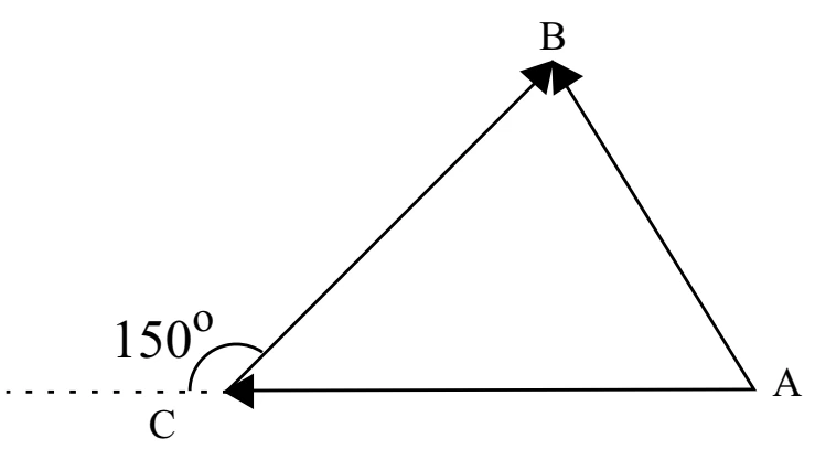 Trajeto geométrico da alternativa B entre as cidades A, B e C.