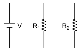 Circuito com resistores R₁ e R₂ e bateria ideal — enunciado
