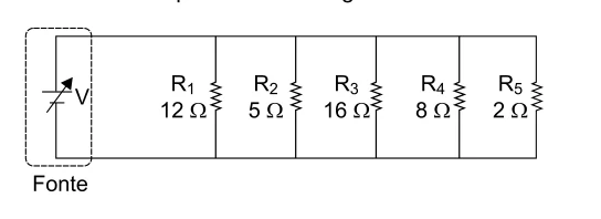 Circuito com cinco resistores em paralelo