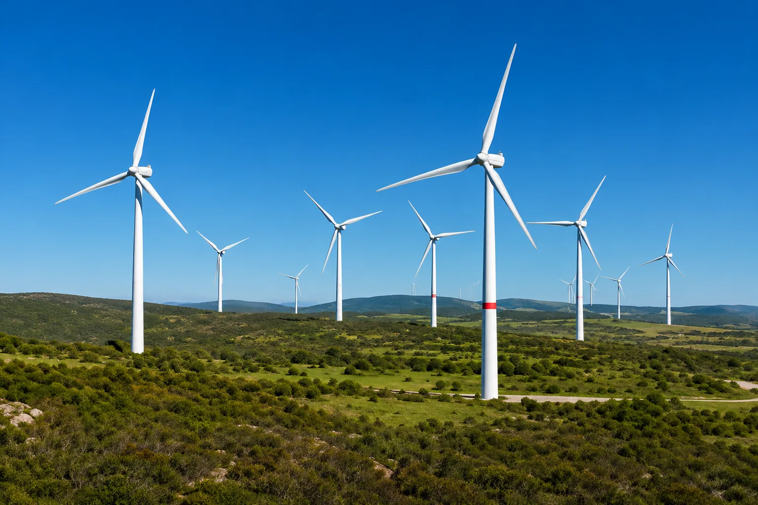 Aerogeradores de uma usina eólica no campo