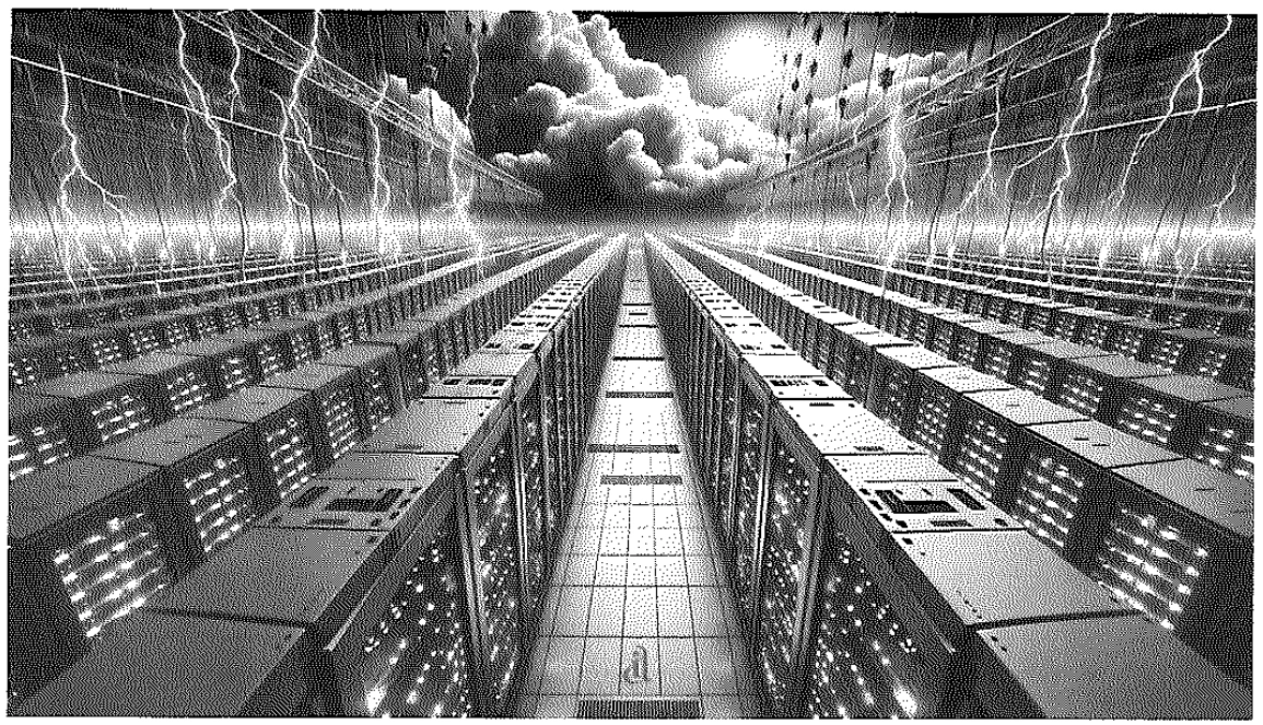 Ilustração de uma instalação de servidores de inteligência artificial