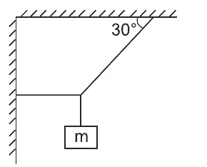 Caixa de massa m pendurada por um cabo vertical preso ao ponto de encontro de um cabo horizontal, fixo na parede, e de um cabo inclinado de 30° em relação ao teto