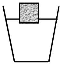 Cubo de gelo com a base apenas tocando a água, quase todo para fora