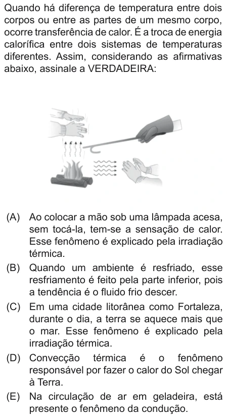 Questão 20 de Unifor Medicina 2011.1: Transferência de calor — enunciado, figura e alternativas originais