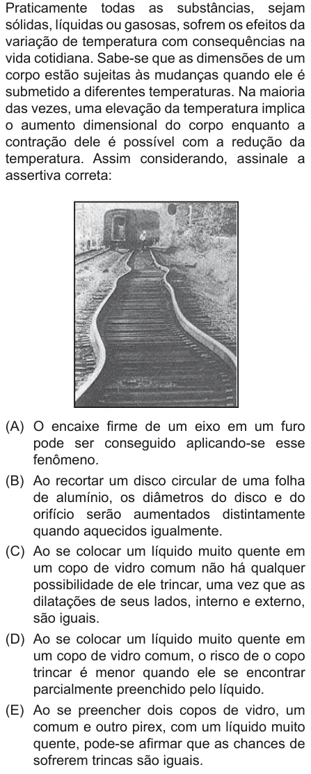 Questão 20 de Unifor Medicina 2011.2: Dilatação térmica — enunciado, figura e alternativas originais