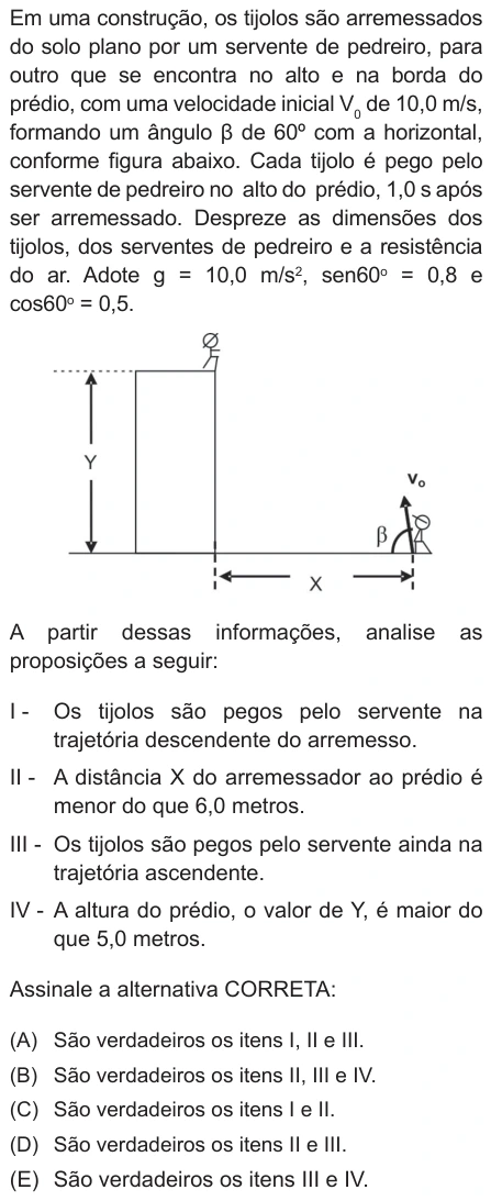 Questão 24 de Unifor Medicina 2013.2: Lançamento oblíquo — enunciado, figura e alternativas originais
