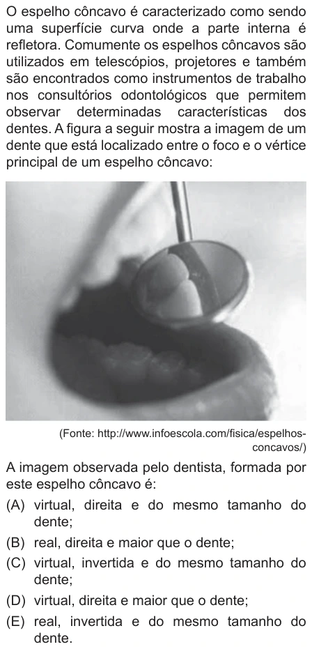 Questão 16 de Unifor Medicina 2015.1: Espelho côncavo — enunciado, figura e alternativas originais