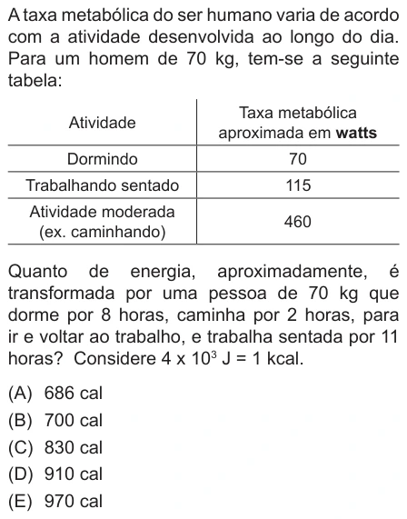 Questão 18 de Unifor Medicina 2015.2: Energia e metabolismo — enunciado, figura e alternativas originais