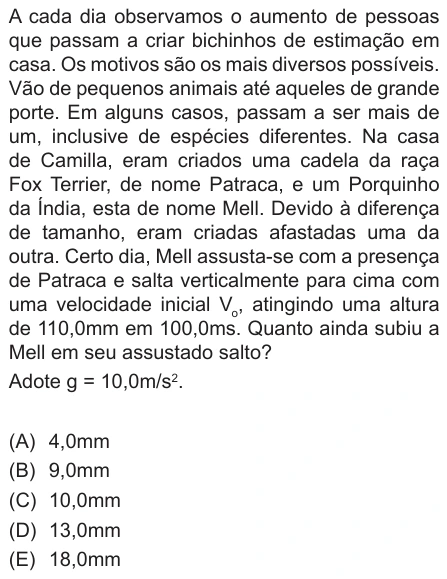 Questão 20 de Unifor Medicina 2015.2: Lançamento vertical — enunciado, figura e alternativas originais