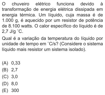 Questão 17 de Unifor Medicina 2017.2: Potência e calorimetria — enunciado, figura e alternativas originais