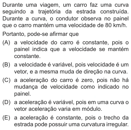 Questão 18 de Unifor Medicina 2017.2: Velocidade vetorial — enunciado, figura e alternativas originais