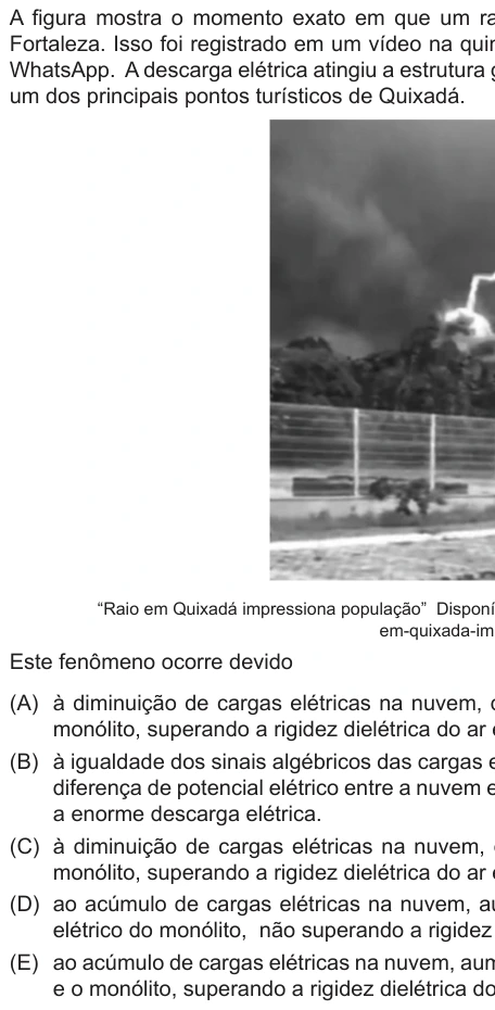 Questão 20 de Unifor Medicina 2017.2: Descarga elétrica — enunciado, figura e alternativas originais