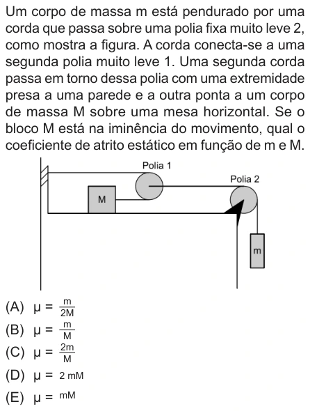 Questão 16 de Unifor Medicina 2018.2: Polias e atrito — enunciado, figura e alternativas originais