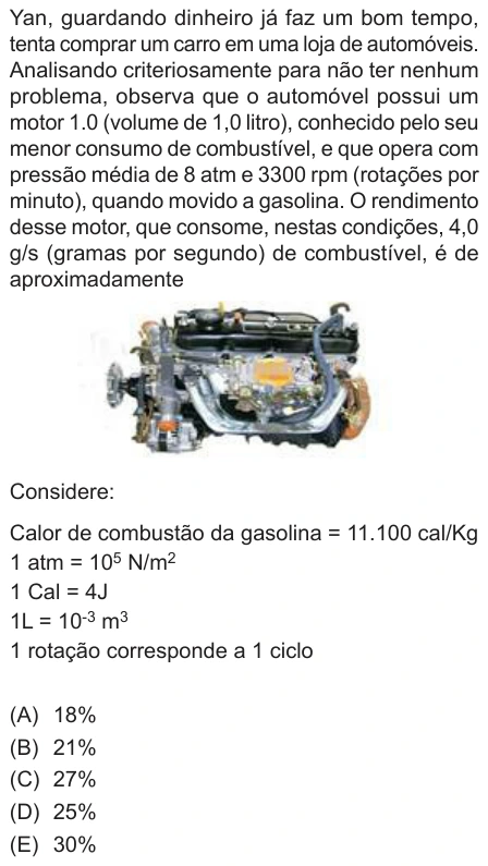 Questão 19 de Unifor Medicina 2018.2: Rendimento de motor — enunciado, figura e alternativas originais