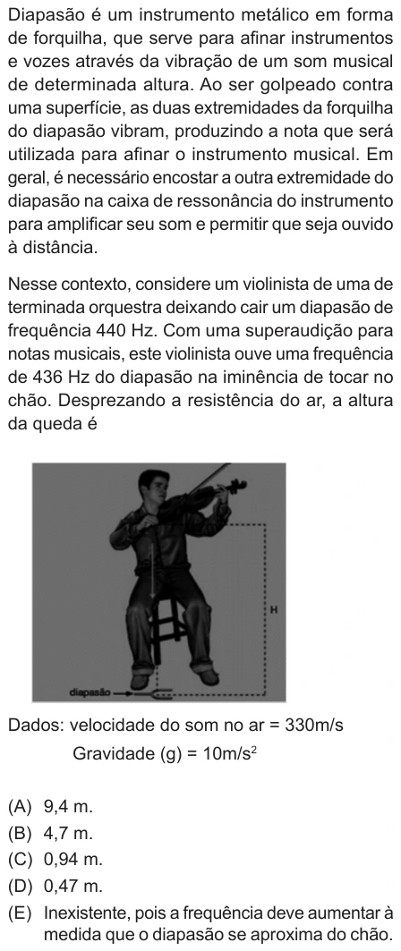 Questão 19 de Unifor Medicina 2019.1: Doppler e queda livre — enunciado, figura e alternativas originais