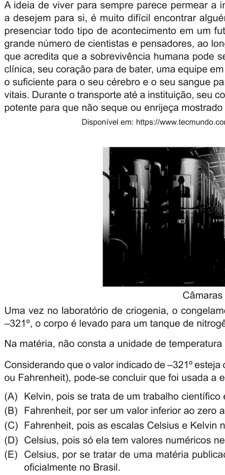 Questão 20 de Unifor Medicina 2019.2: Escalas termométricas — enunciado, figura e alternativas originais