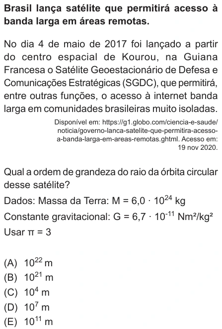 Questão 19 de Unifor Medicina 2021.1: Satélite geoestacionário — enunciado, figura e alternativas originais