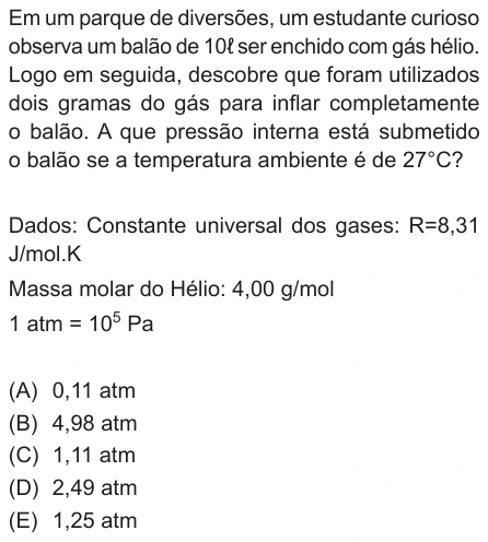 Questão 20 de Unifor Medicina 2021.1: Gás ideal — enunciado, figura e alternativas originais