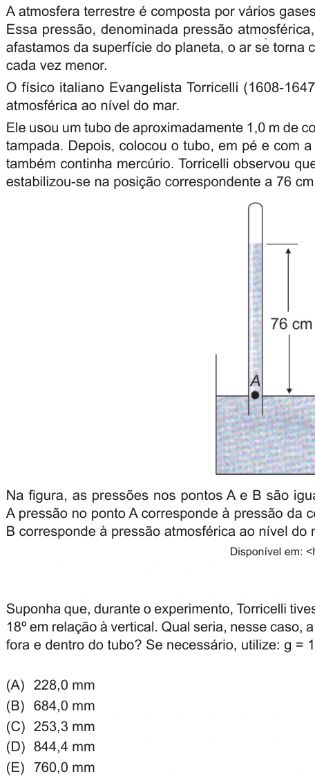 Questão 20 de Unifor Medicina 2023.2: Barômetro de Torricelli — enunciado, figura e alternativas originais