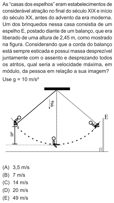 Questão 17 de Unifor Medicina 2024.1: Energia e imagem no espelho — enunciado, figura e alternativas originais