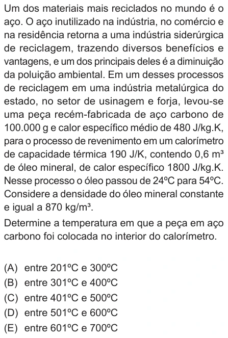 Questão 18 de Unifor Medicina 2025.1: Equilíbrio térmico — enunciado, figura e alternativas originais
