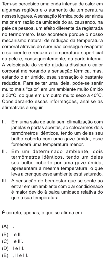 Questão 17 de Unifor Medicina 2025.2: Evaporação e umidade — enunciado, figura e alternativas originais