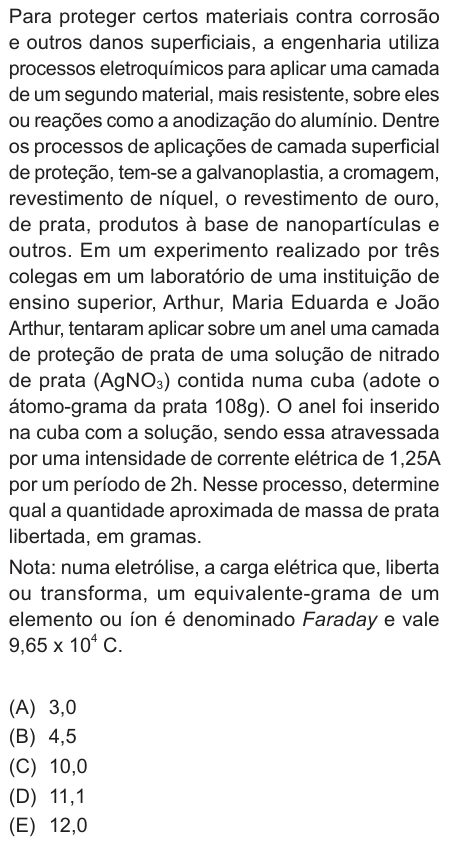 Questão 18 de Unifor Medicina 2025.2: Eletrólise e carga — enunciado, figura e alternativas originais