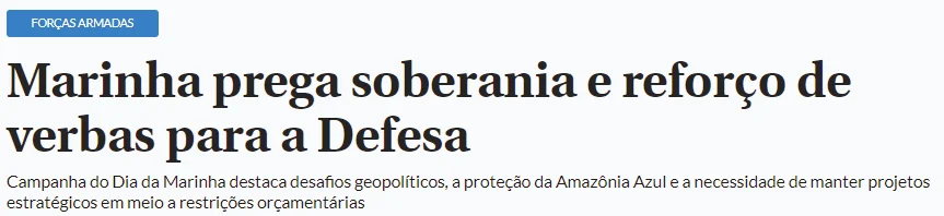Manchete contextual da questão sobre a Marinha e a soberania na Amazônia Azul.