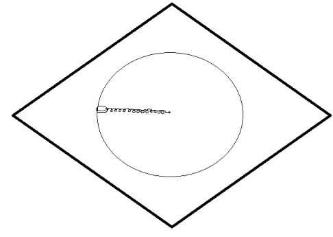 Disco preso à mola descrevendo uma trajetória circular.