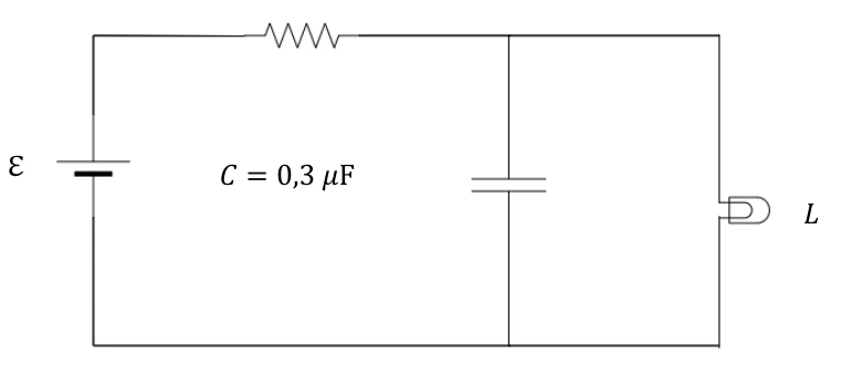 Fonte, resistor, capacitor e lâmpada do circuito piscante.