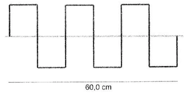 Diagrama de onda quadrada periódica com três ciclos distribuídos em um trecho de 60,0 cm