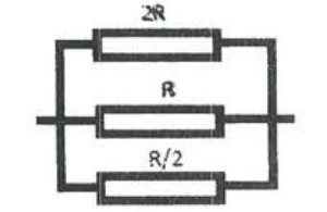 Resistores 2R, R e R/2 associados em paralelo.
