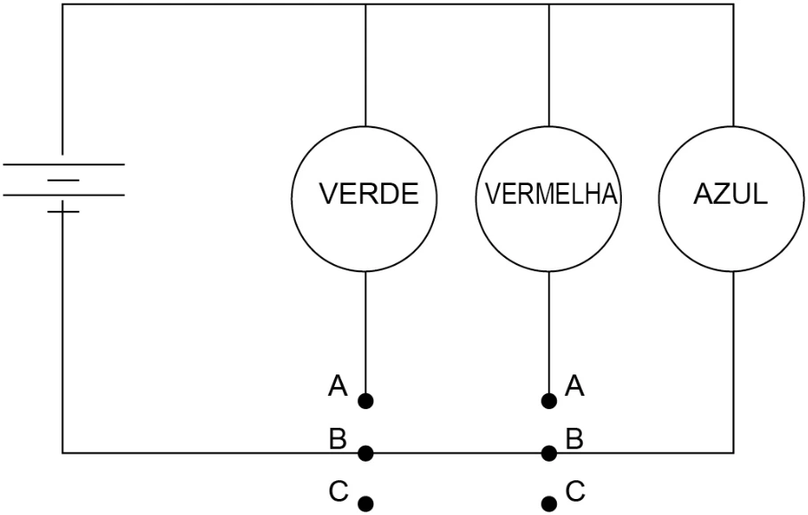 Alternativa C: diagrama original de Eletricidade — Circuitos — Interruptores Comutadores