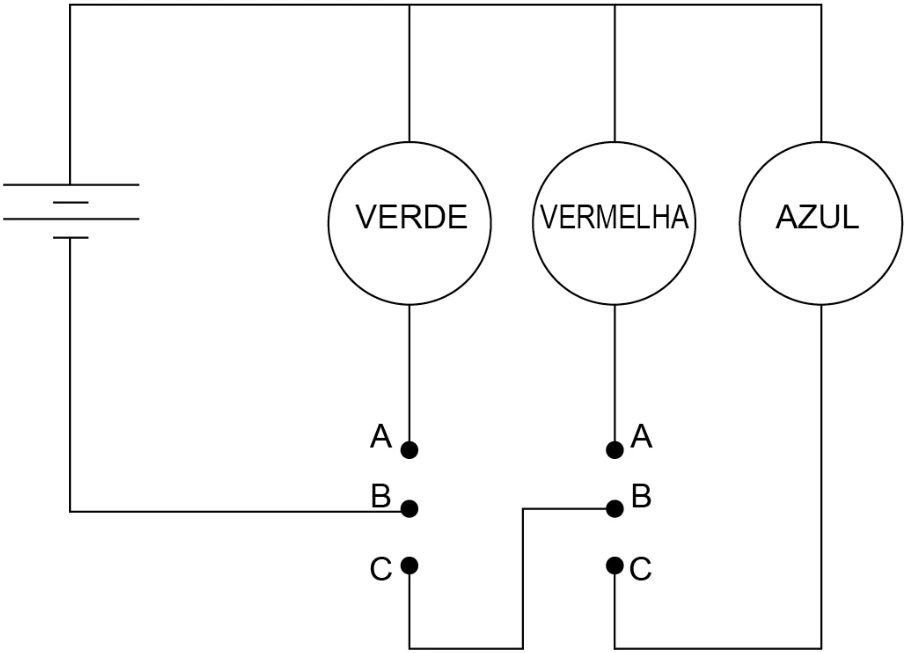 Alternativa D: diagrama original de Eletricidade — Circuitos — Interruptores Comutadores