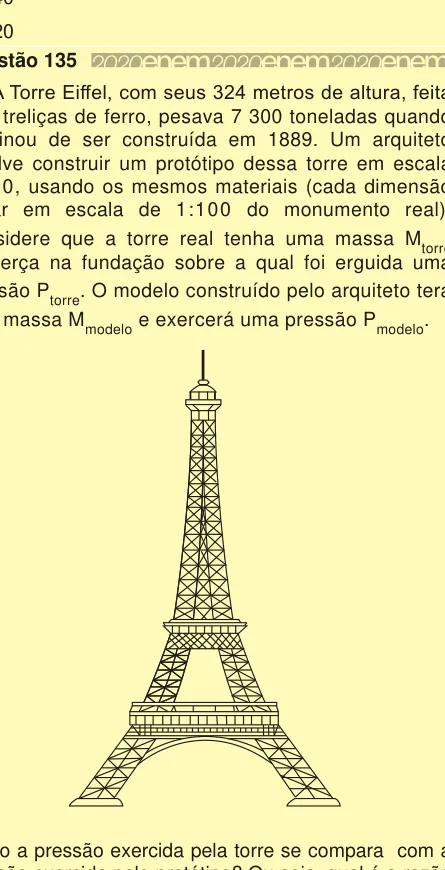 Representação da Torre Eiffel usada na questão de escala e pressão