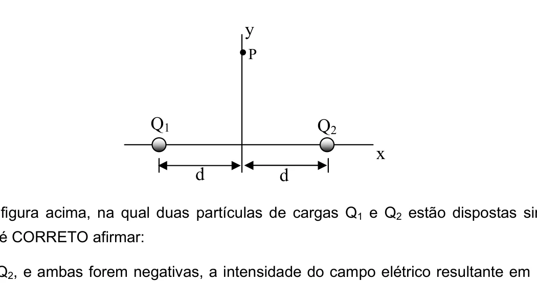 Duas cargas simétricas em torno do eixo y na questão 55 do UEG SAS 2005/3