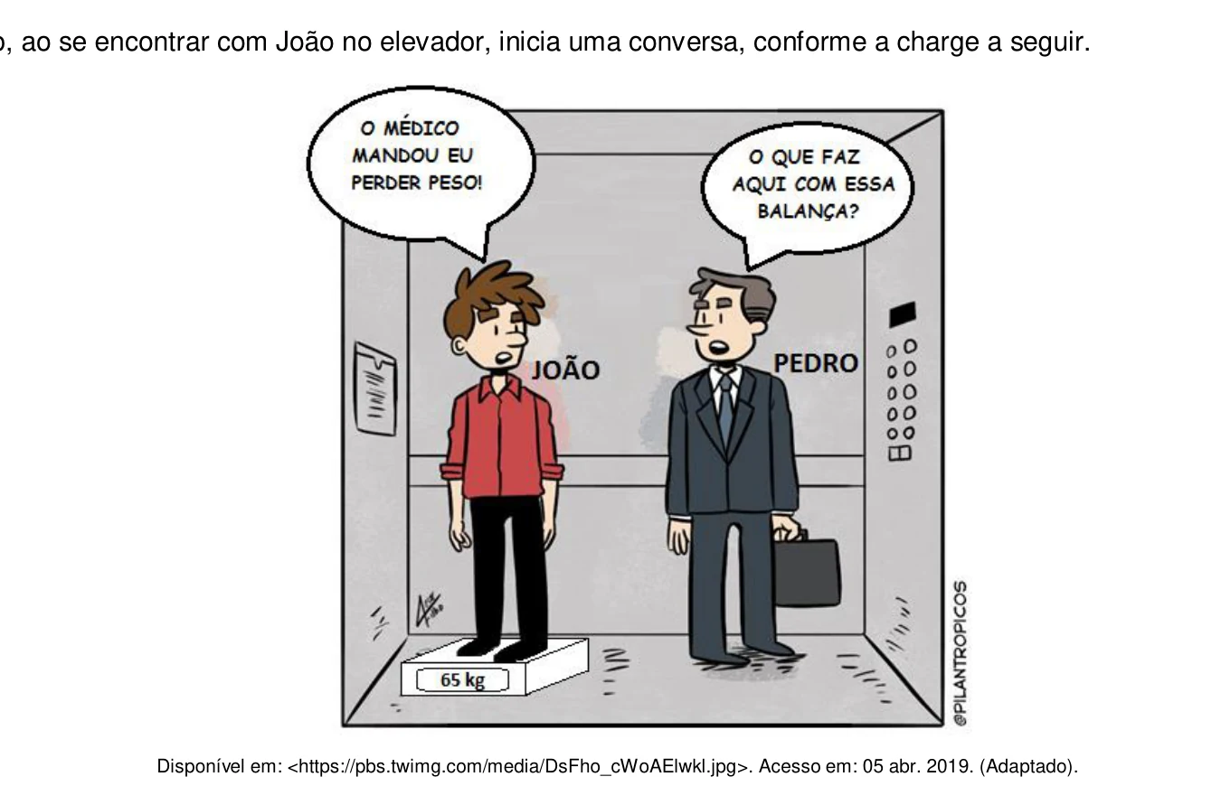 Charge do elevador da questão 27 da UEG 2019.2