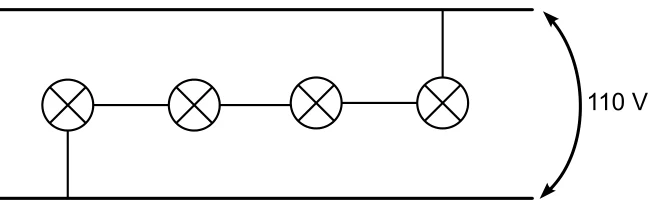 Esquema B: quatro lâmpadas ligadas em série aos 110 V